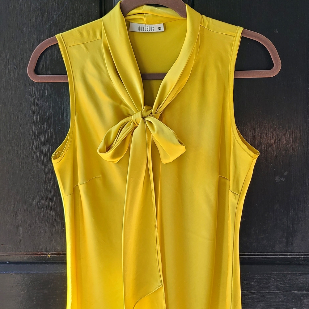 Yellow Sleeveless Blouse with Bow Tie